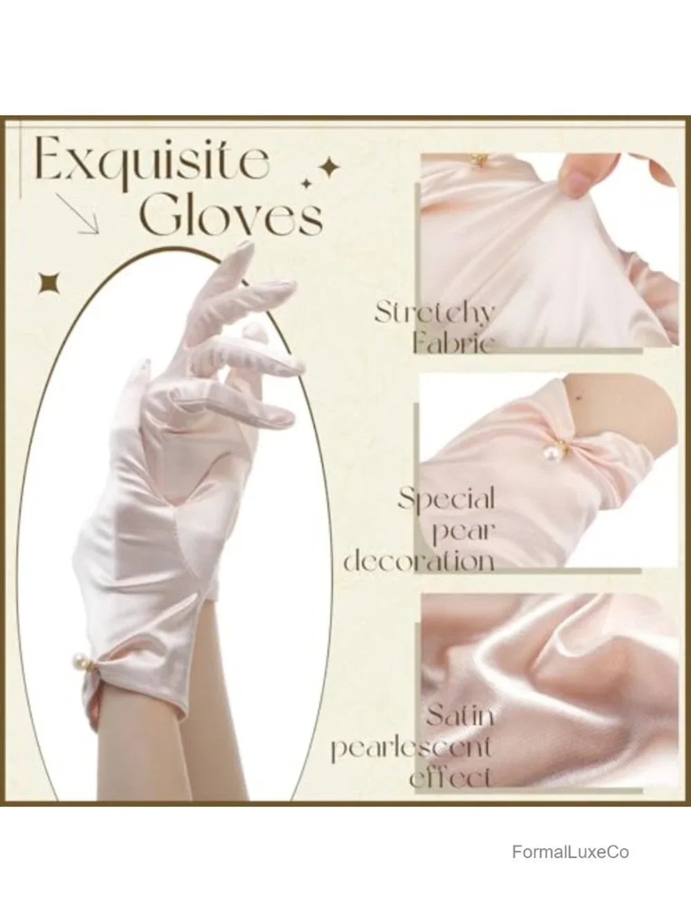 Elegant Satin Gloves with Pearls for Women - 1920s Flapper Party, Wedding,